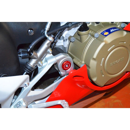 DBK Special Parts (Ducabike) Solid Color Billet Swingarm Pivot (main frame) Caps for the Ducati Panigale / Streetfighter V4 / S / R / Speciale