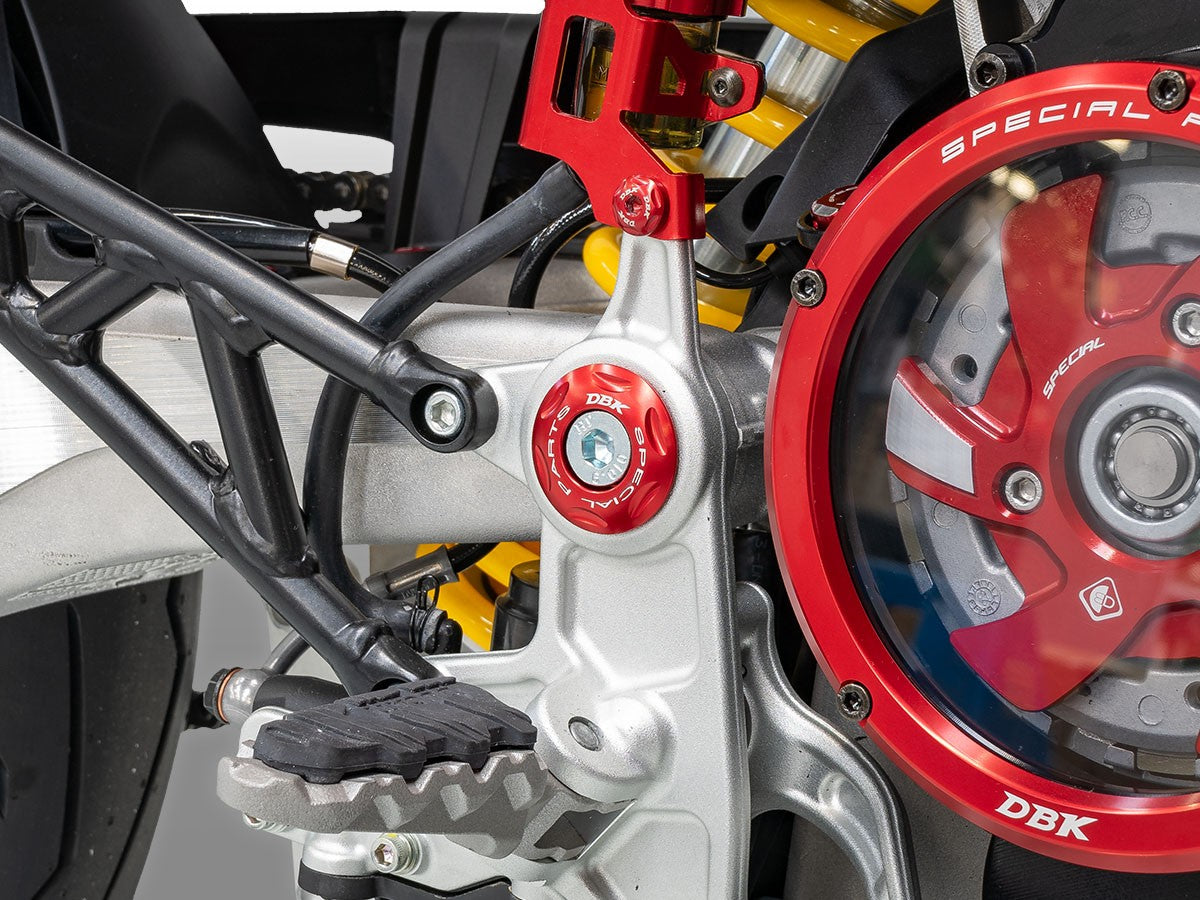 DBK Special Parts (Ducabike) Billet Main Frame Caps (Swing arm pivot) for the Ducati Hypermotard 698 Mono