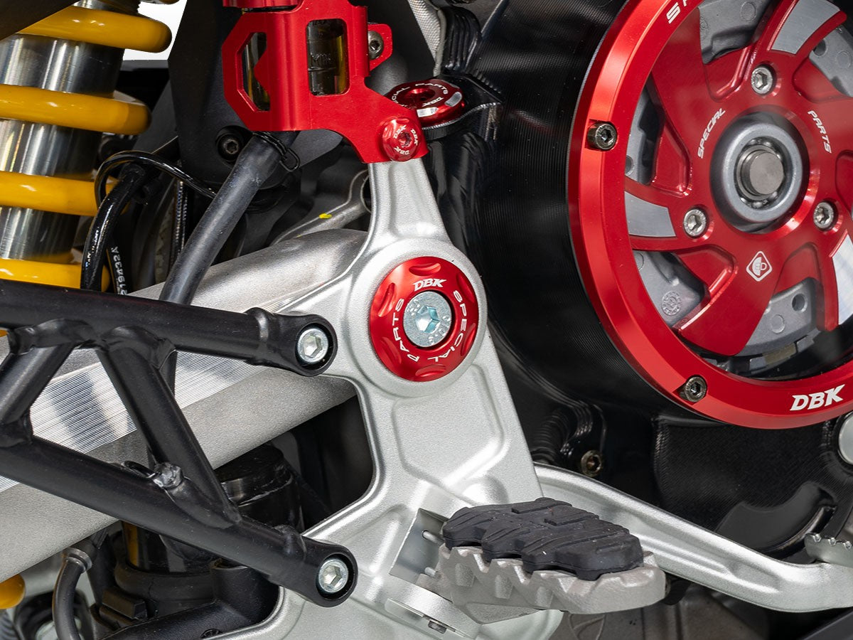DBK Special Parts (Ducabike) Billet Main Frame Caps (Swing arm pivot) for the Ducati Hypermotard 698 Mono
